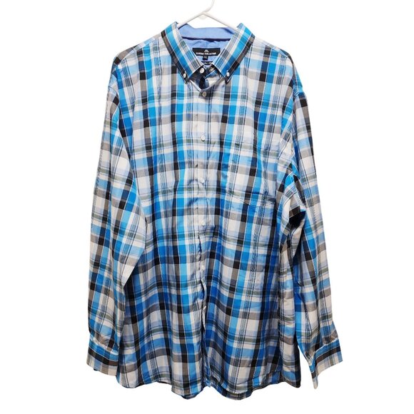 Mens Classic Collection Size 4XL Plaid Button-Up Shirt Blue/White Regular Fit - Picture 1 of 8